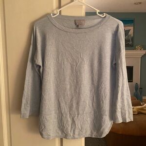 Pure Collection Silk/Cotton Soft Blue Knit Boat Scoop Neck Top